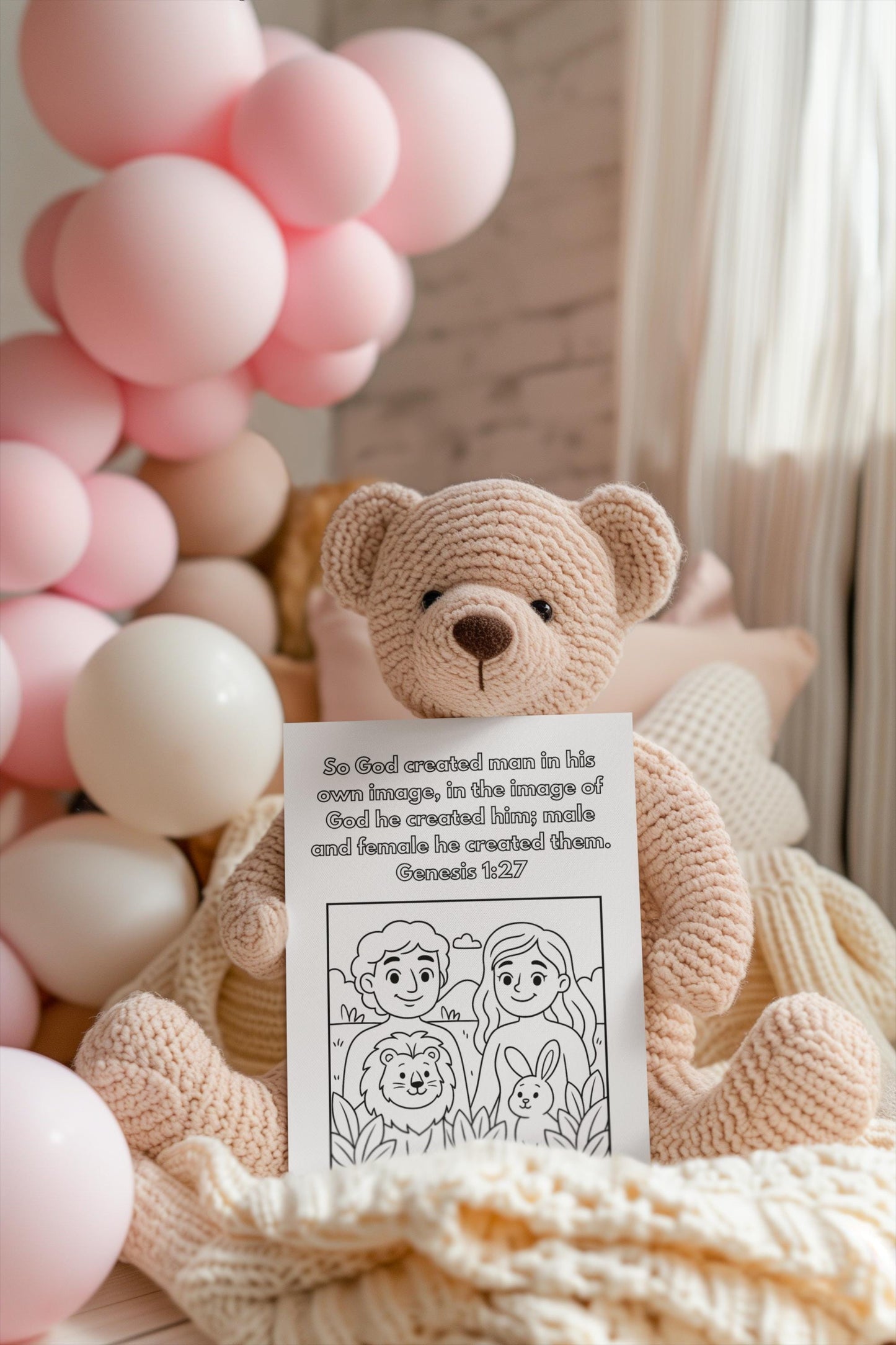 Created in His Image – Genesis 1:27 Coloring Page - Bible Verse - Adam and Eve (PDF Instant Download)