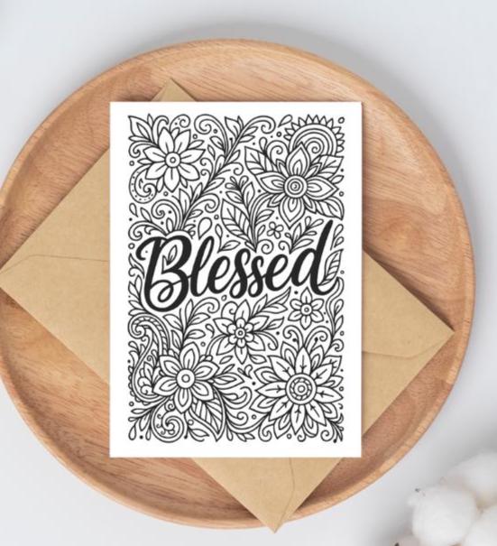 Blessed Floral Christian Coloring Page (PDF Instant Download)