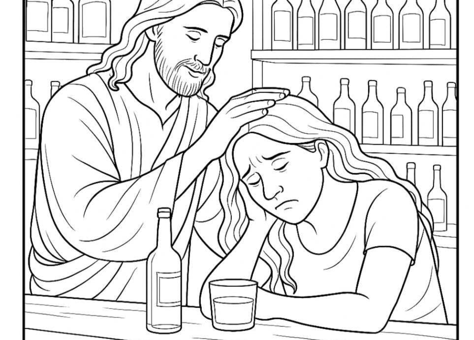 Christian Coloring Page: Divine Presence, Addiction Healing (PDF Download)