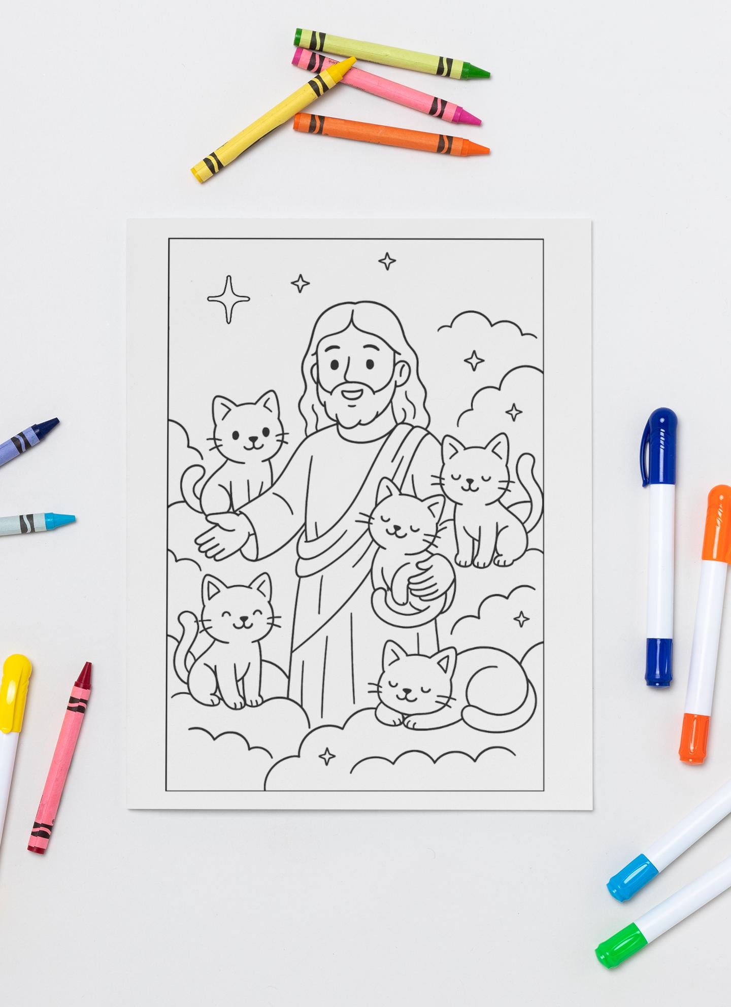 All Cats Go to Heaven-Christian Pet Coloring Page (PDF Instant Download)