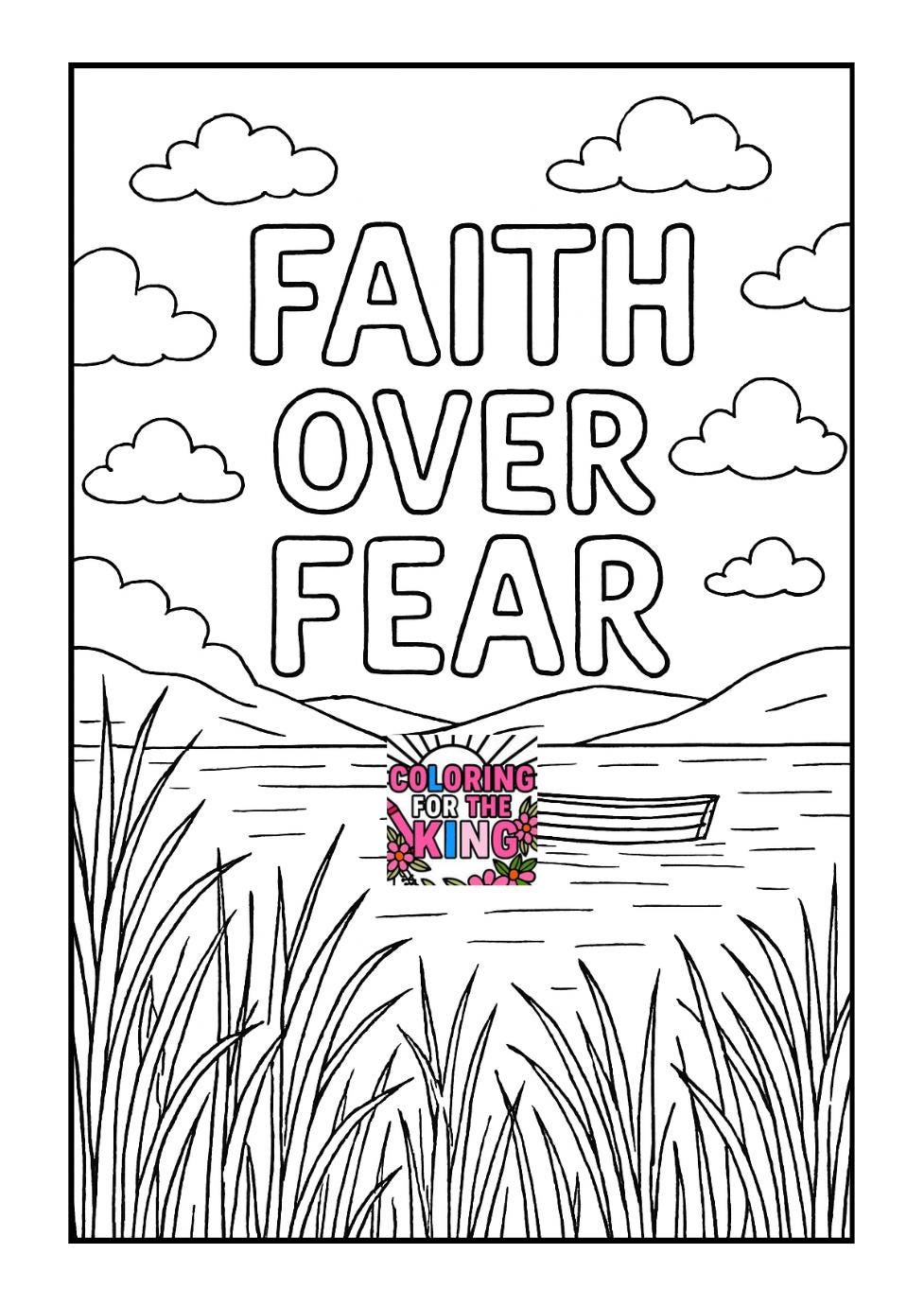 Faith Over Fear - Printable Christian Coloring Page (PDF Instant Download)