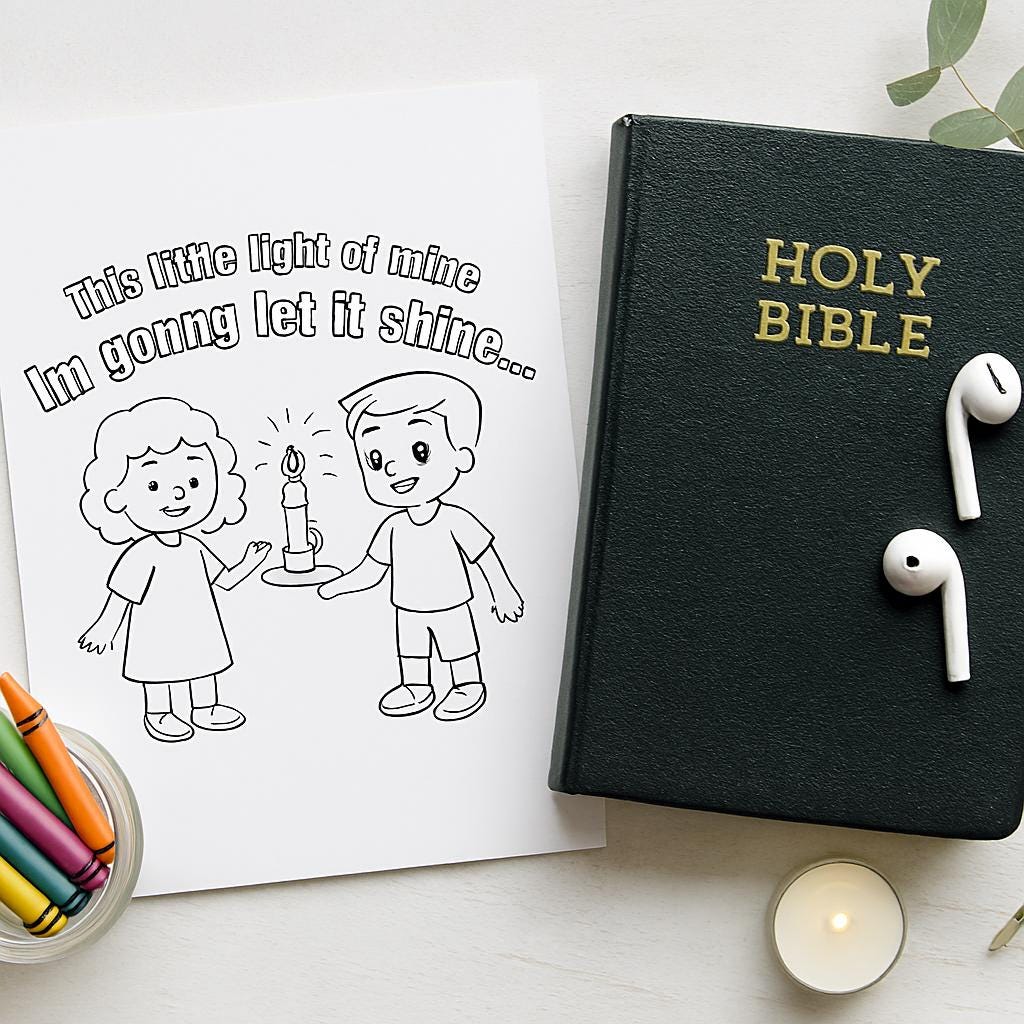 This Little Light of Mine Coloring Page: Christian Kids Activity (PDF Instant Download)