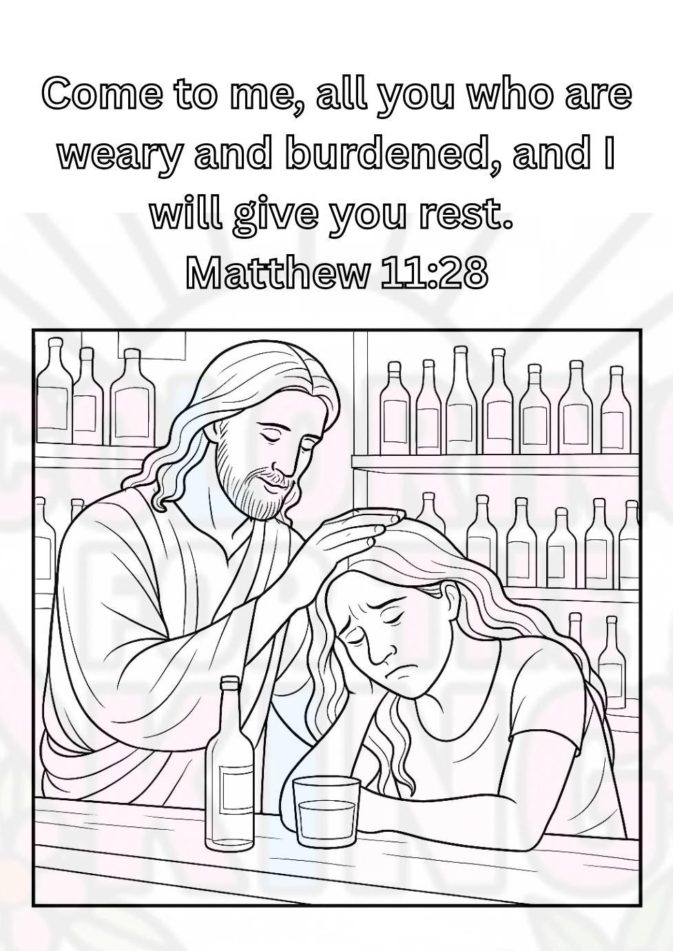 Christian Coloring Page: Divine Presence, Addiction Healing (PDF Download)