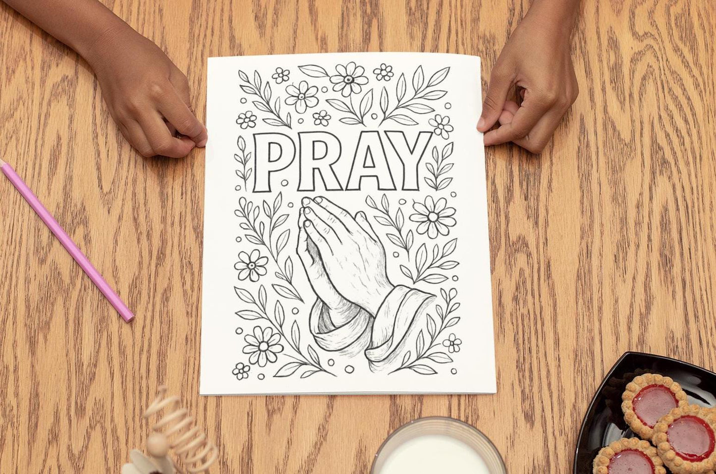 PRAY - Faith Inspired Printable Coloring Page - Christian - (PDF Instant Download)