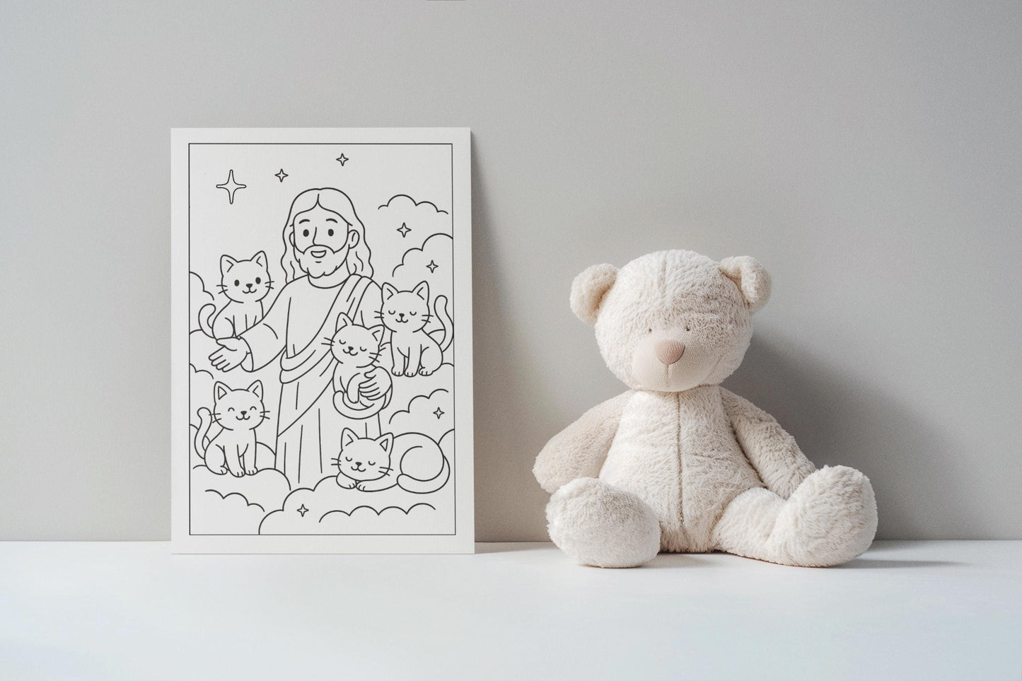 All Cats Go to Heaven-Christian Pet Coloring Page (PDF Instant Download)