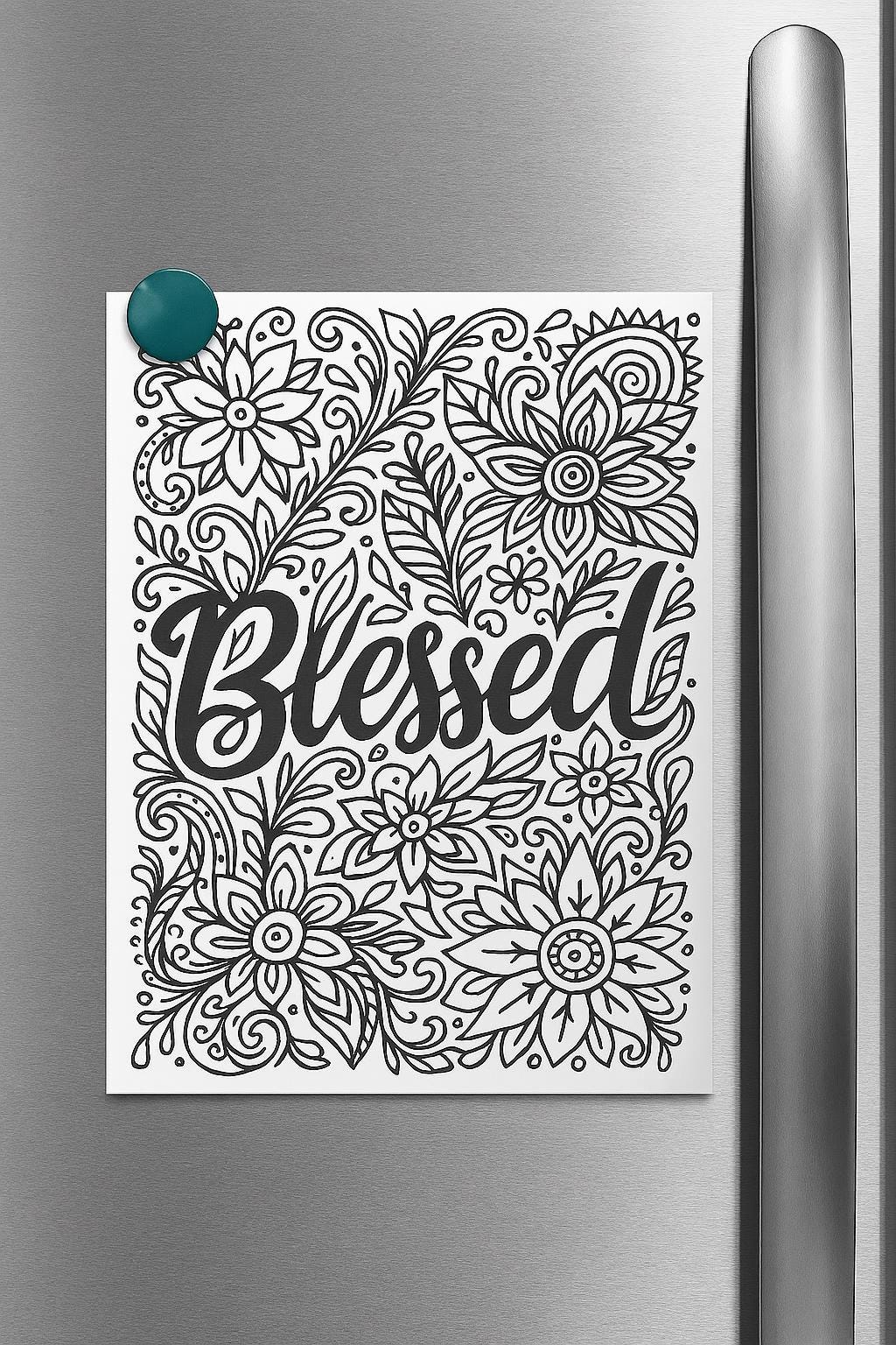 Blessed Floral Christian Coloring Page (PDF Instant Download)