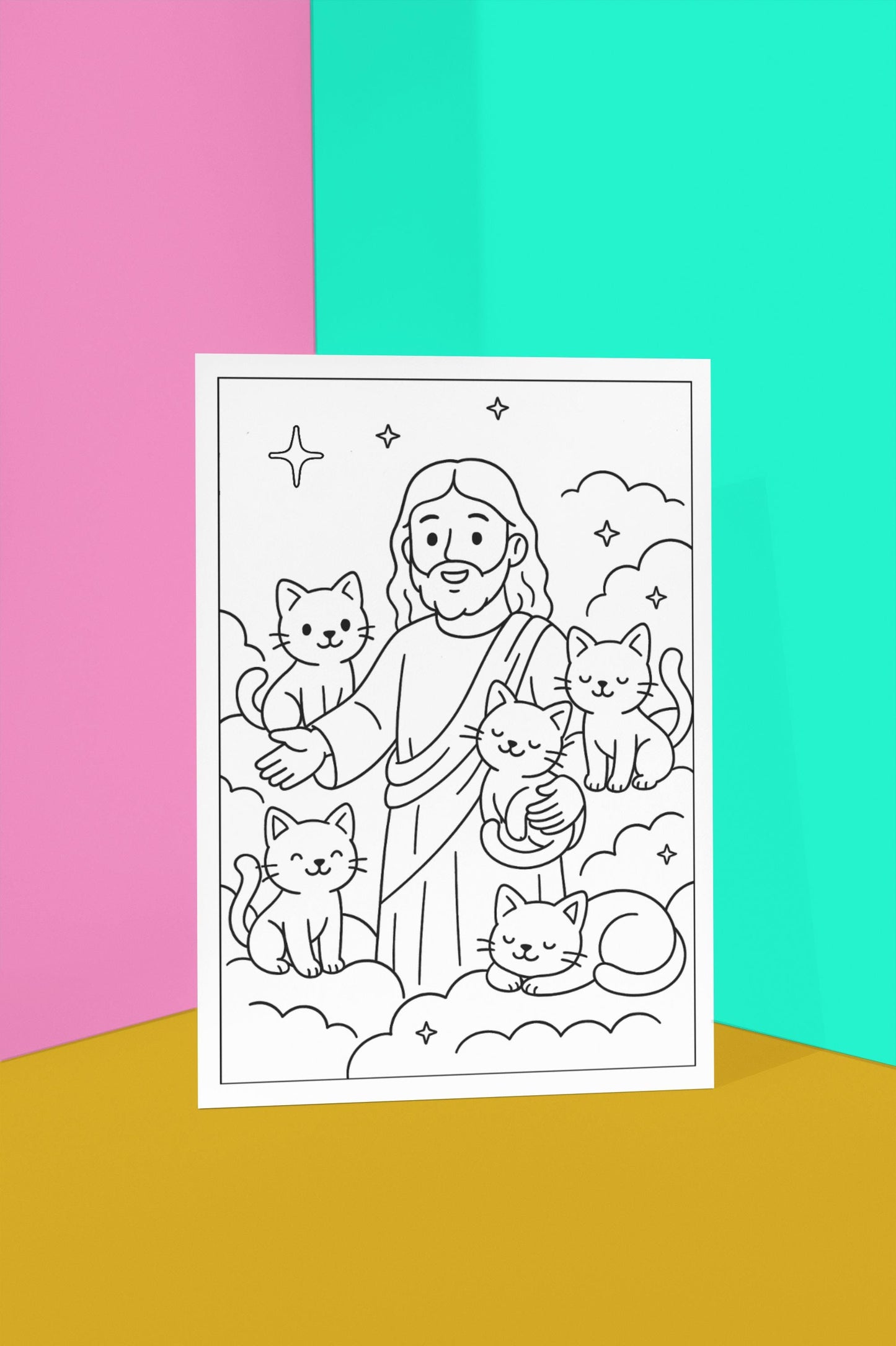 All Cats Go to Heaven-Christian Pet Coloring Page (PDF Instant Download)
