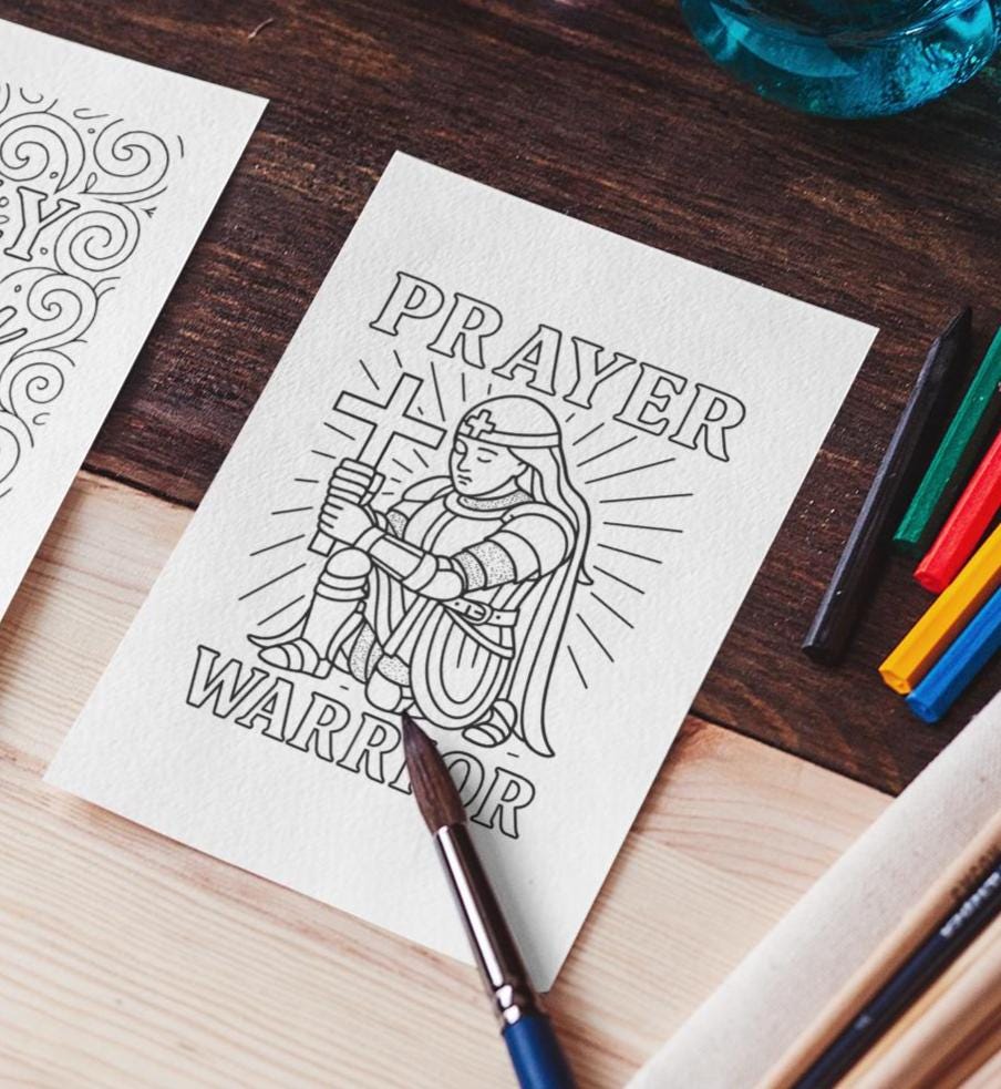 Prayer Warrior - Printable Coloring Page - Christian Faith (PDF Instant Download)