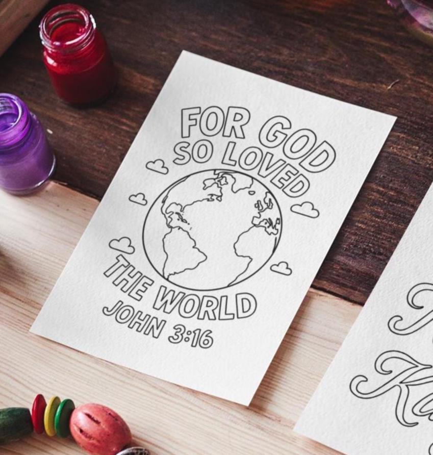 For God So Loved the World John 3:16 - Bible Scripture - Printable Coloring Page - (PDF Instant Download)