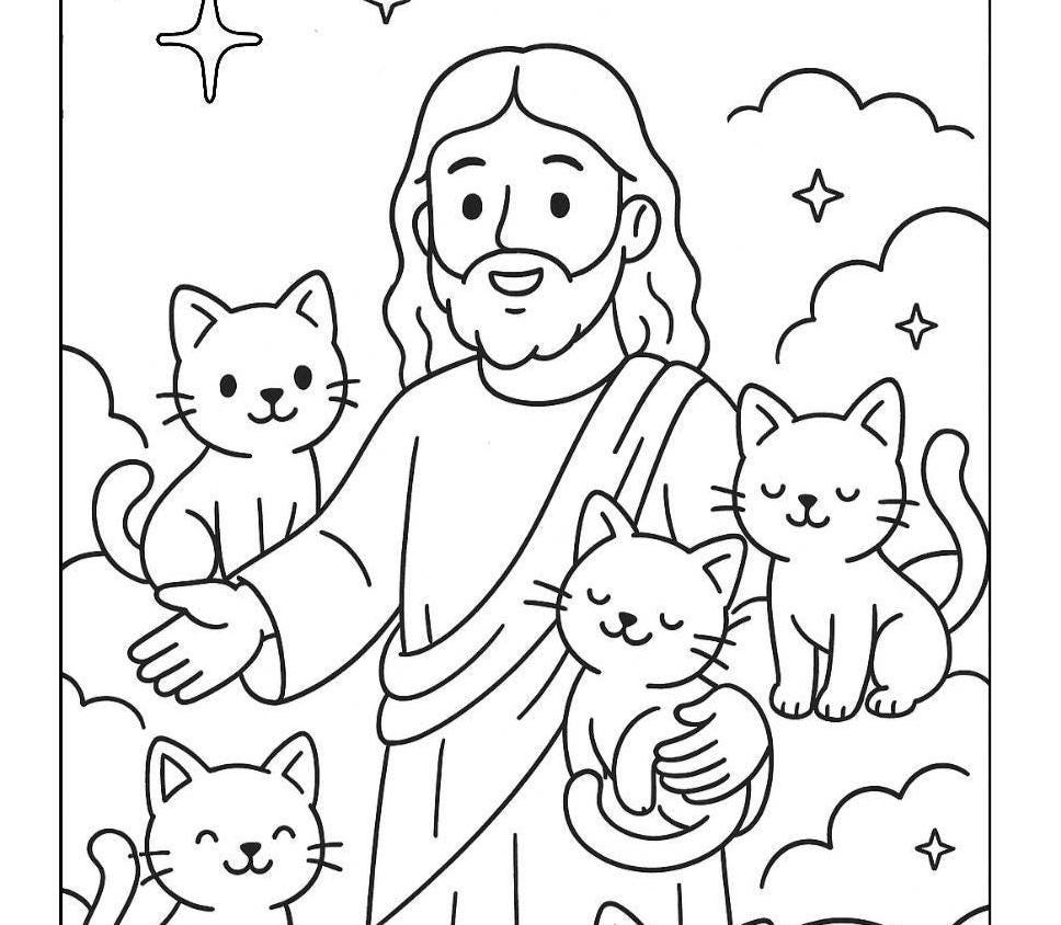 All Cats Go to Heaven-Christian Pet Coloring Page (PDF Instant Download)