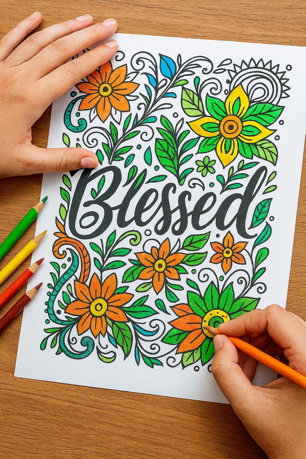 Blessed Floral Christian Coloring Page (PDF Instant Download)