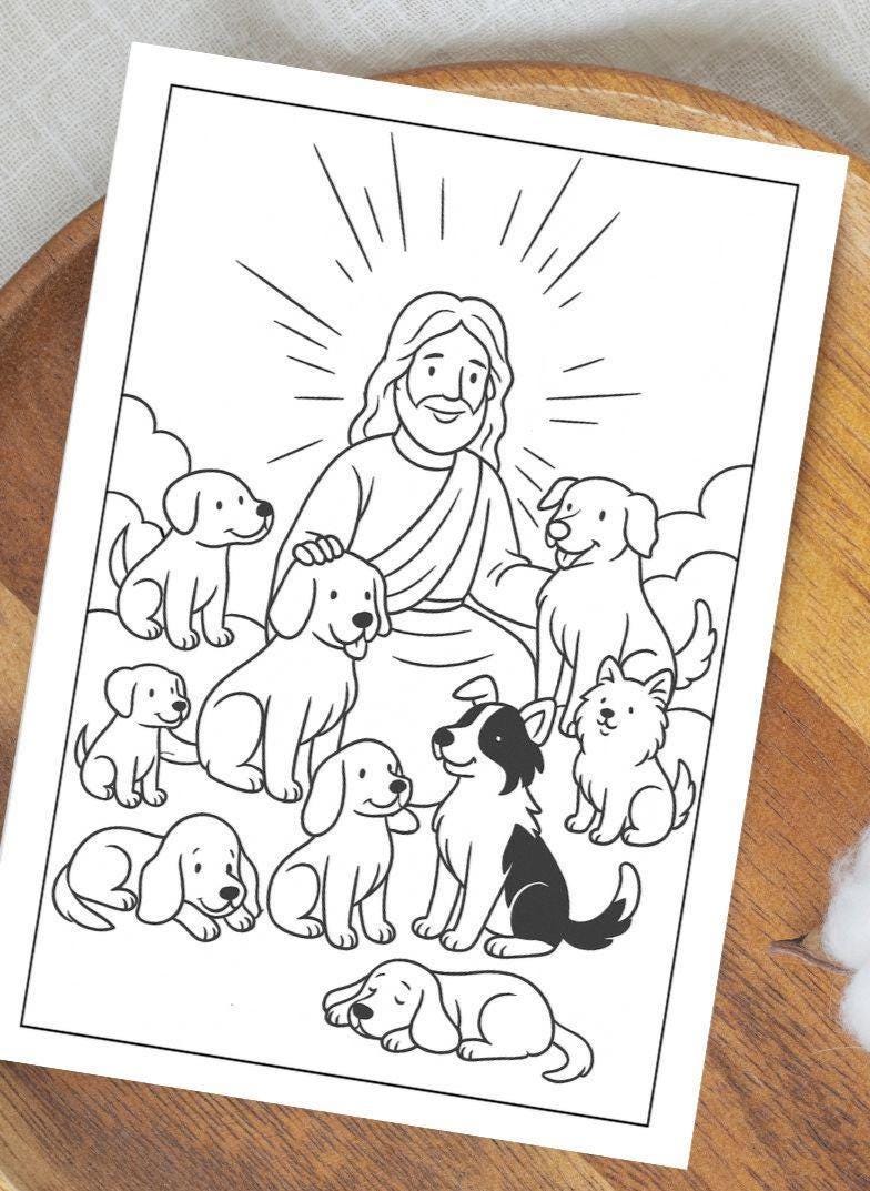 All Dogs Go to Heaven - Christian Pet Coloring Page (PDF Instant Download)