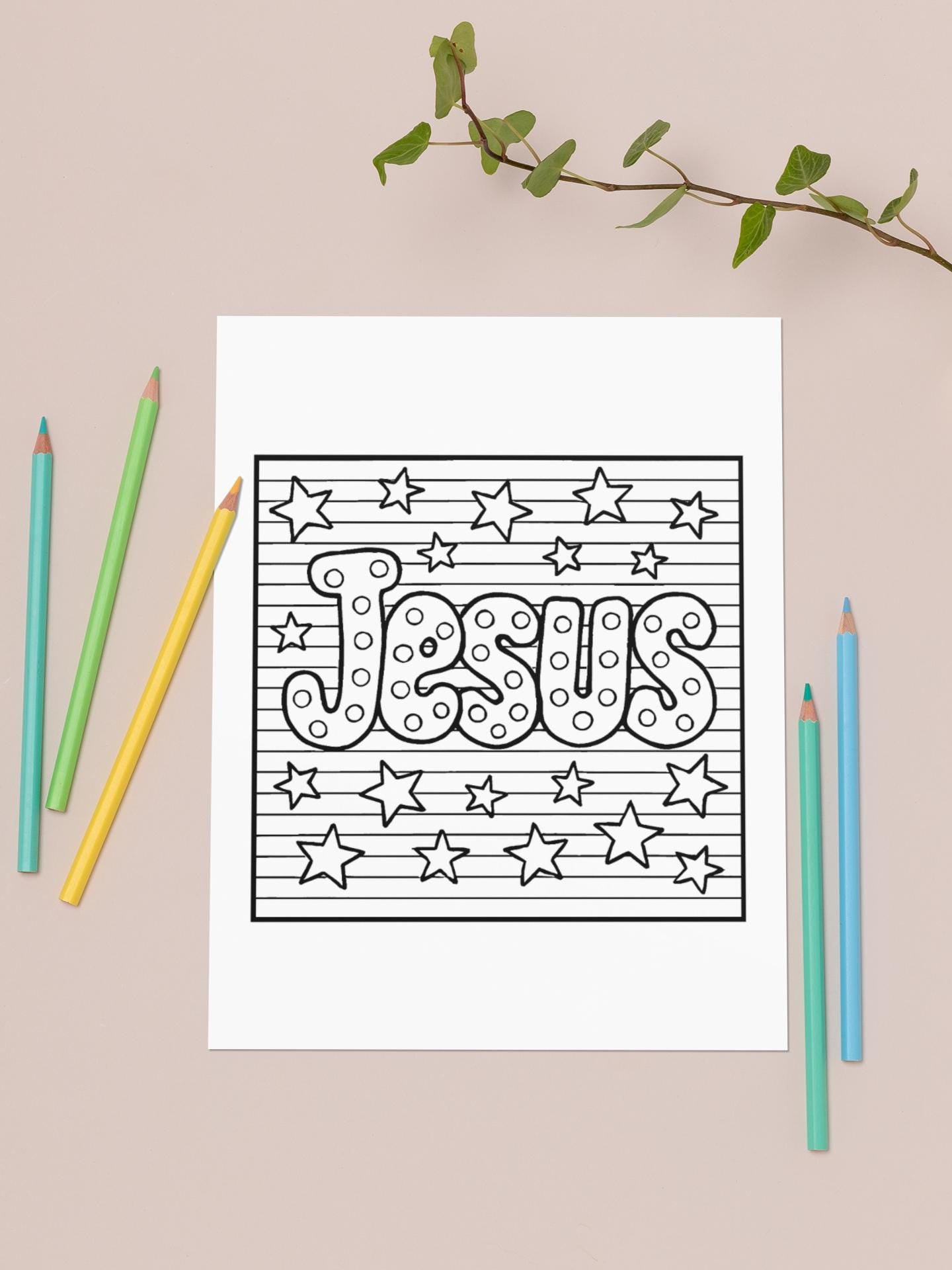 Jesus Bubble Letters - Printable Coloring Page - Christian Faith (PDF Instant Download)