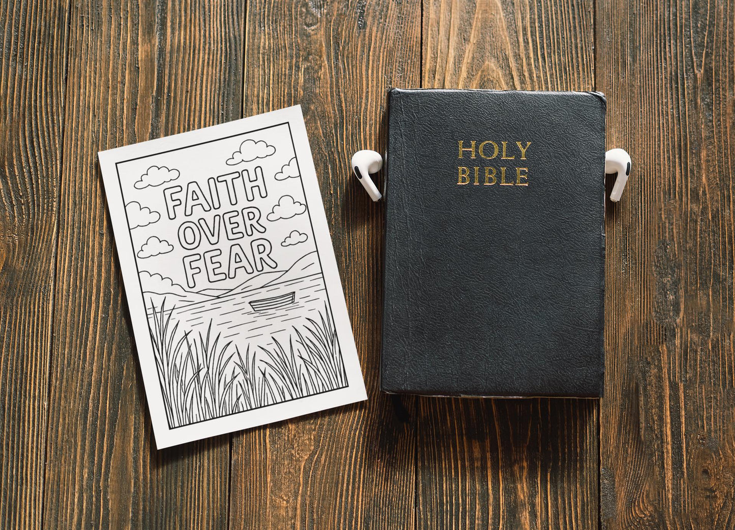 Faith Over Fear - Printable Christian Coloring Page (PDF Instant Download)