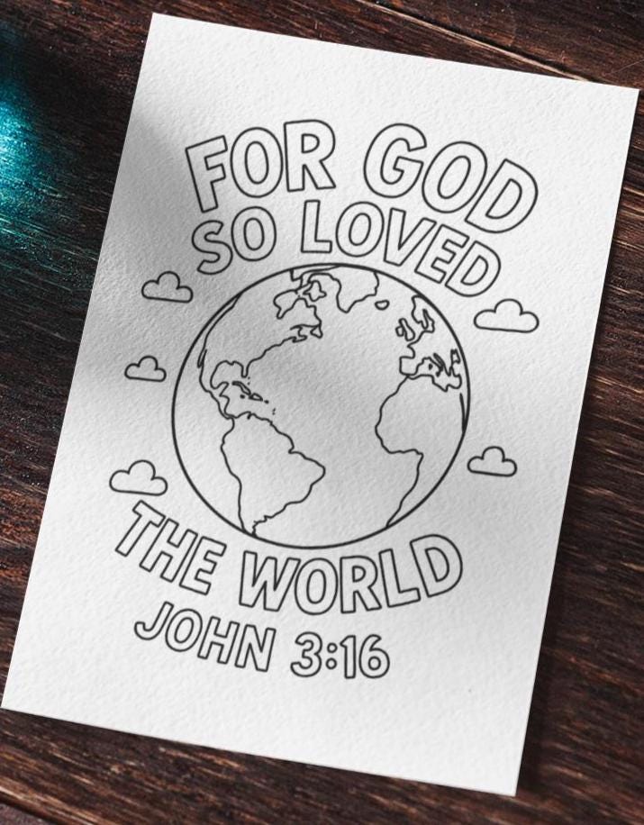 For God So Loved the World John 3:16 - Bible Scripture - Printable Coloring Page - (PDF Instant Download)