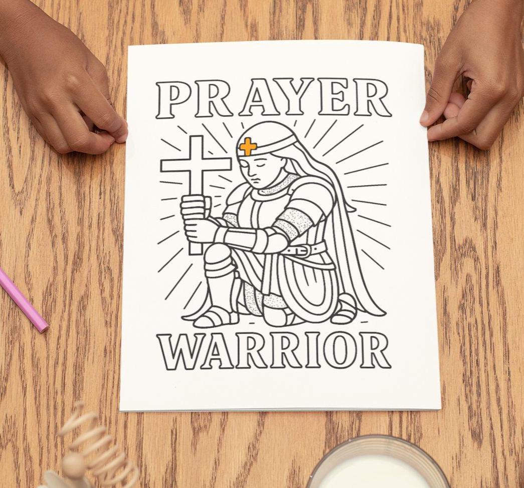 Prayer Warrior - Printable Coloring Page - Christian Faith (PDF Instant Download)