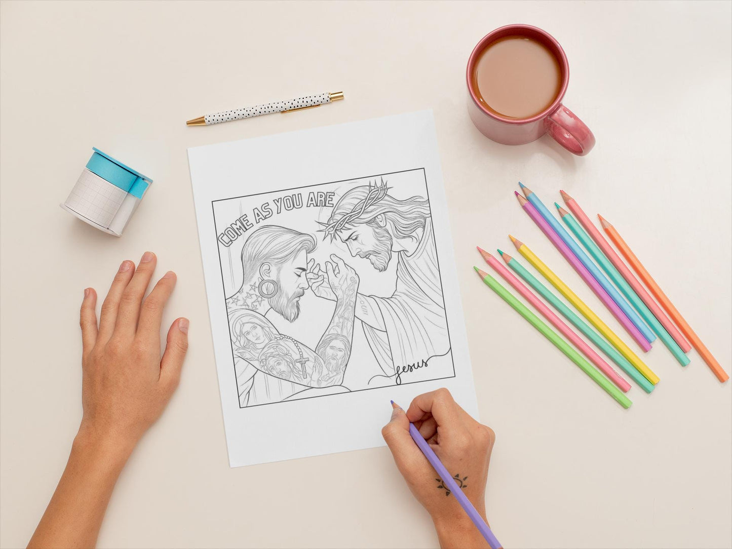 Come As You Are Christian Faith Art Coloring Page (PDF Instant Download)
