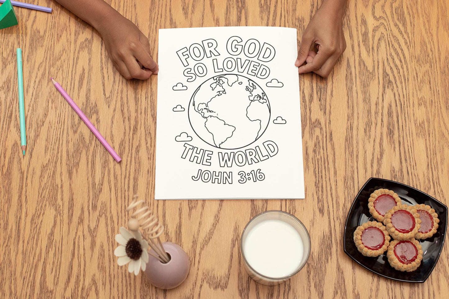 For God So Loved the World John 3:16 - Bible Scripture - Printable Coloring Page - (PDF Instant Download)