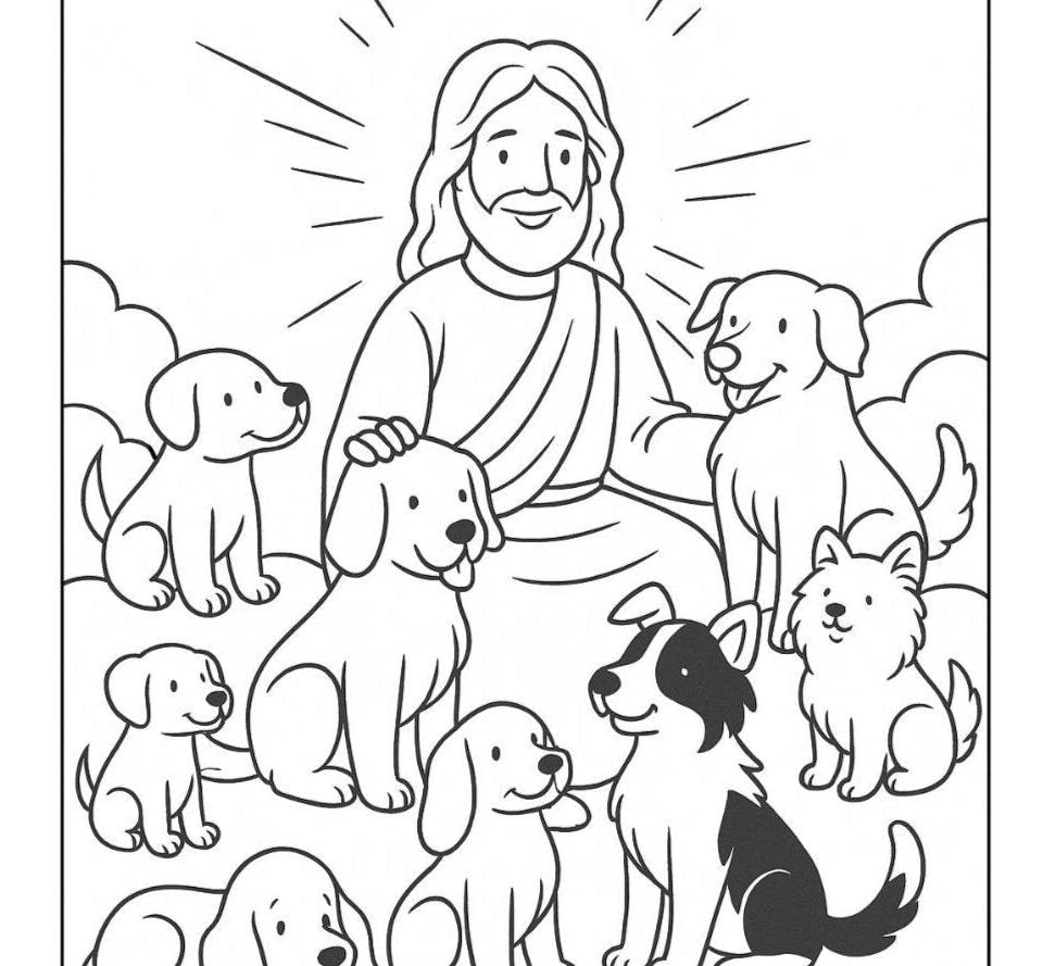 All Dogs Go to Heaven - Christian Pet Coloring Page (PDF Instant Download)