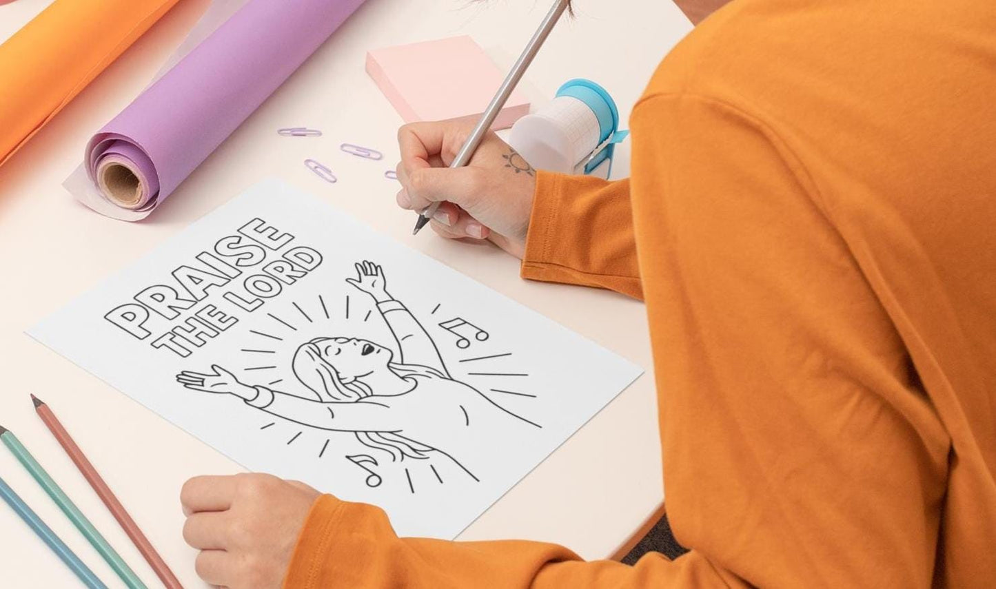 Praise the Lord - Printable Coloring Page - Jesus Christ (PDF Instant Download)