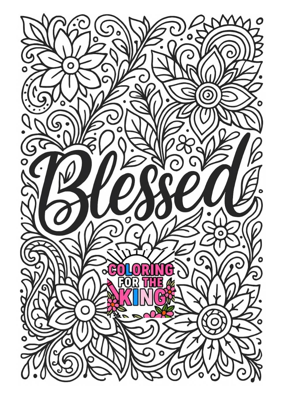 Blessed Floral Christian Coloring Page (PDF Instant Download)