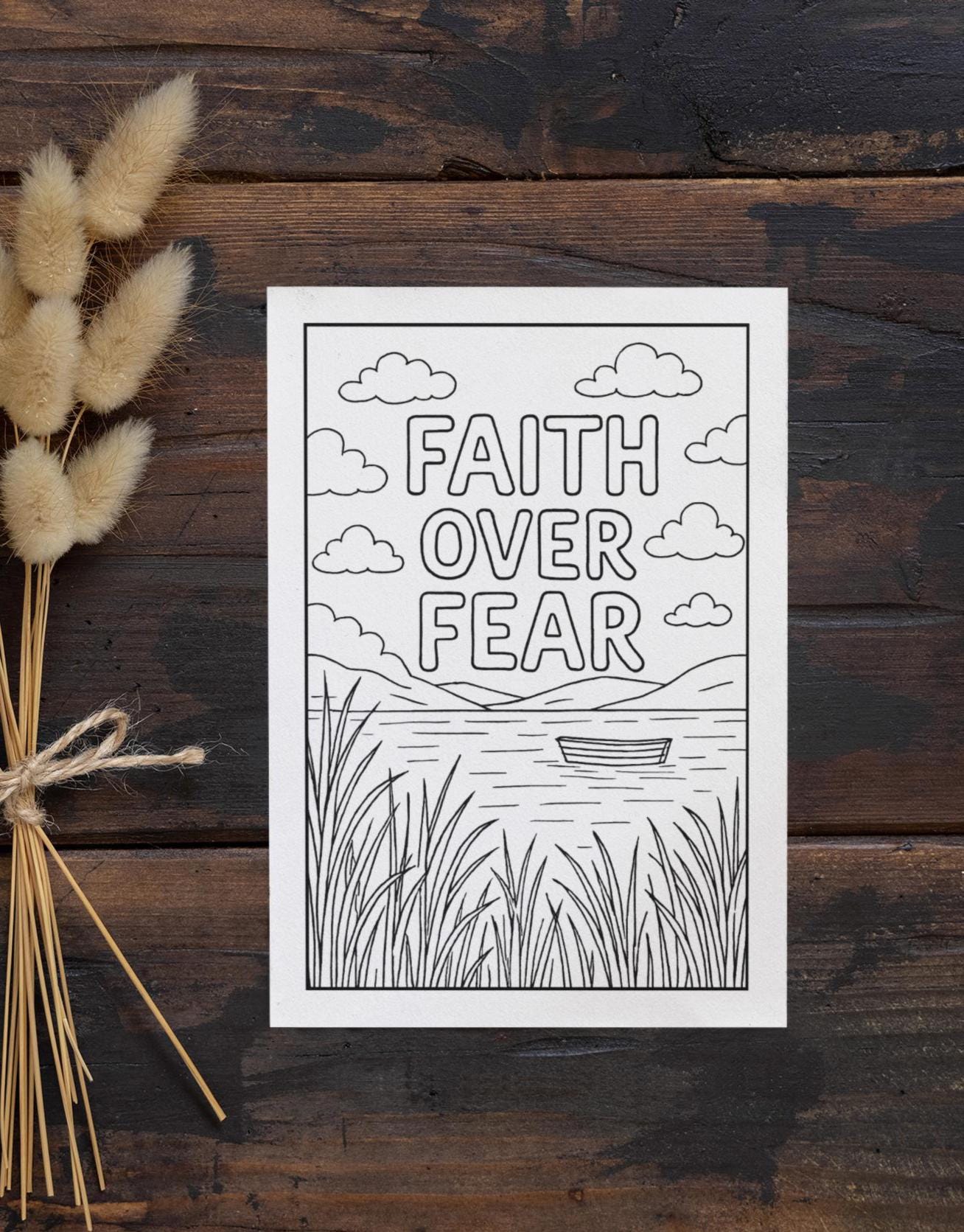 Faith Over Fear - Printable Christian Coloring Page (PDF Instant Download)
