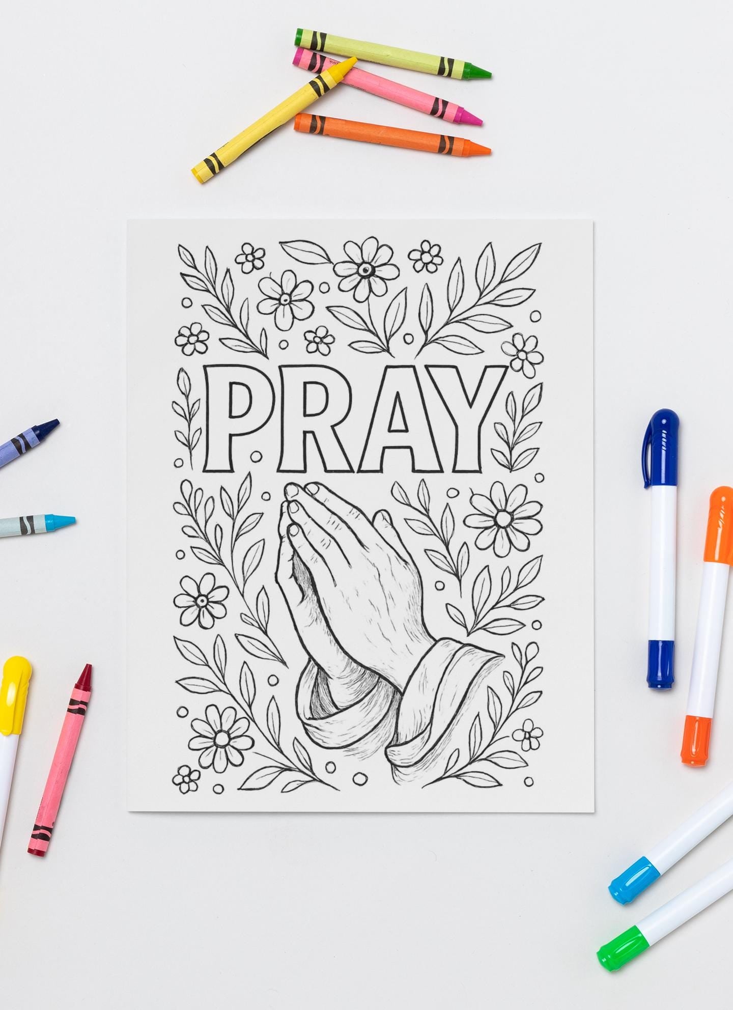 PRAY - Faith Inspired Printable Coloring Page - Christian - (PDF Instant Download)