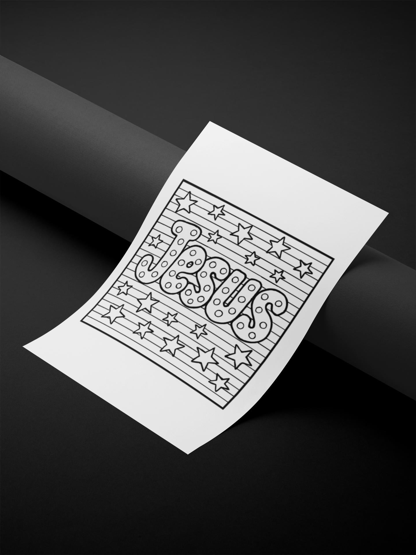 Jesus Bubble Letters - Printable Coloring Page - Christian Faith (PDF Instant Download)