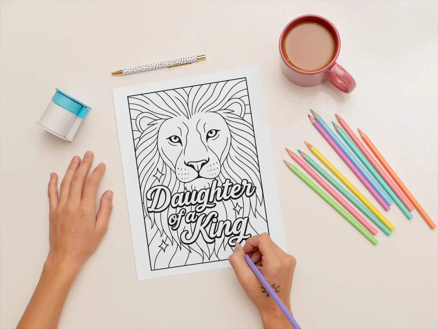 Daughter of a King - Christian Printable Coloring Page (PDF Instant Download)
